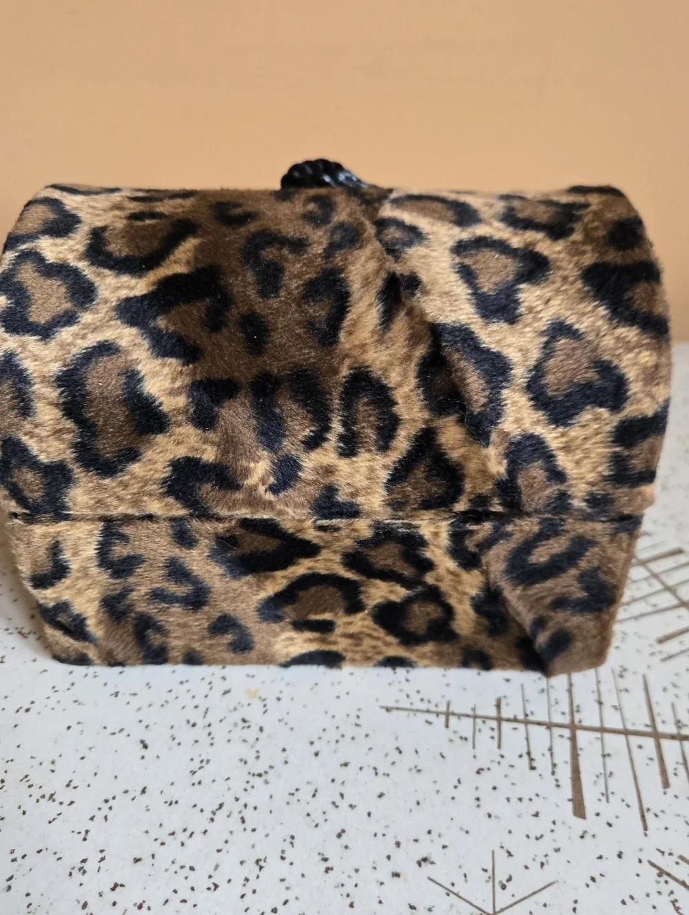 Leopard Print Faux Fur Trinket Trunk with Rope Knot Accent